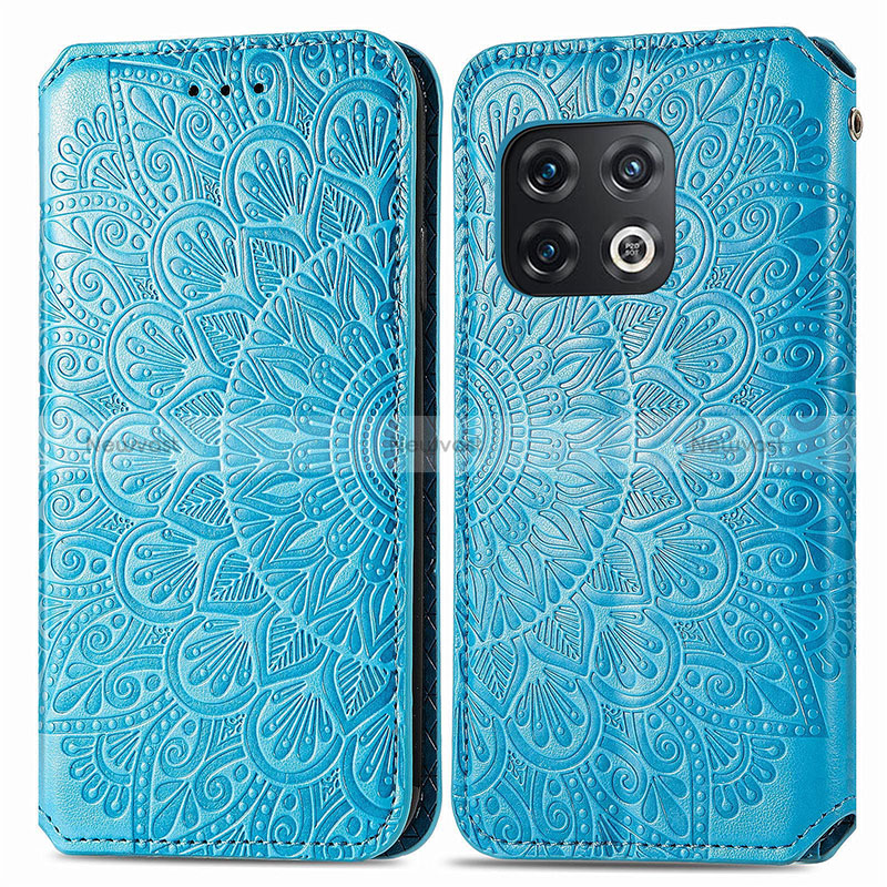 Leather Case Stands Fashionable Pattern Flip Cover Holder S01D for OnePlus 10 Pro 5G Blue