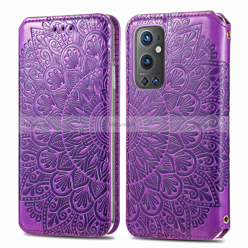 Leather Case Stands Fashionable Pattern Flip Cover Holder S01D for OnePlus 9 Pro 5G Purple