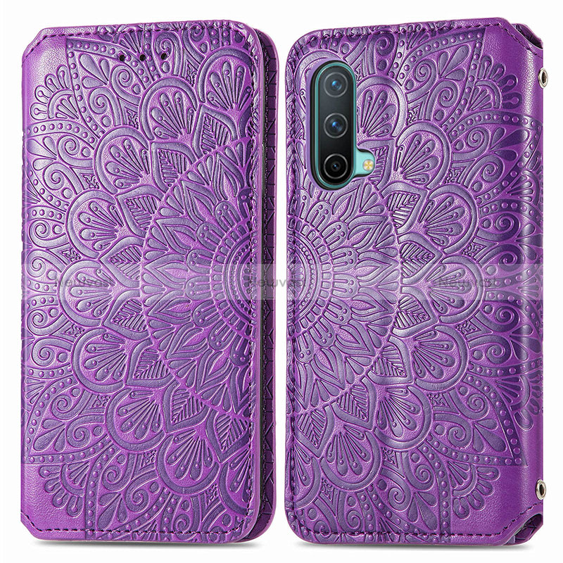 Leather Case Stands Fashionable Pattern Flip Cover Holder S01D for OnePlus Nord CE 5G Purple