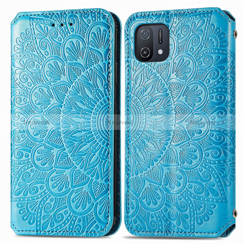 Leather Case Stands Fashionable Pattern Flip Cover Holder S01D for Oppo A16K Blue