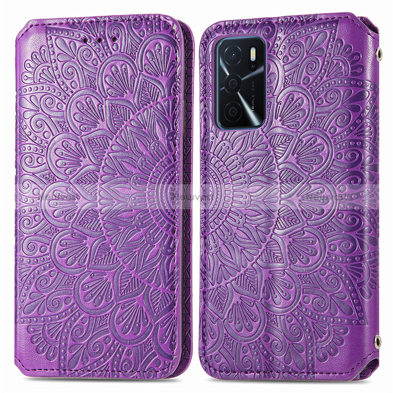 Leather Case Stands Fashionable Pattern Flip Cover Holder S01D for Oppo A16s Purple