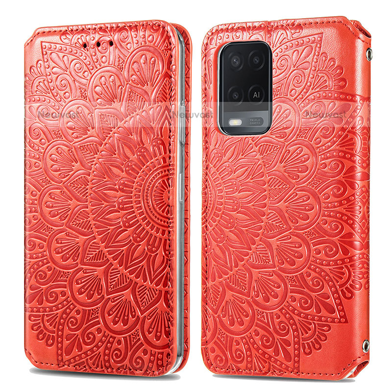 Leather Case Stands Fashionable Pattern Flip Cover Holder S01D for Oppo A54 4G Red