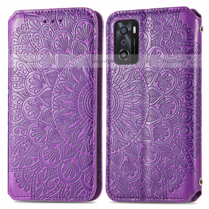 Leather Case Stands Fashionable Pattern Flip Cover Holder S01D for Oppo A55S 5G