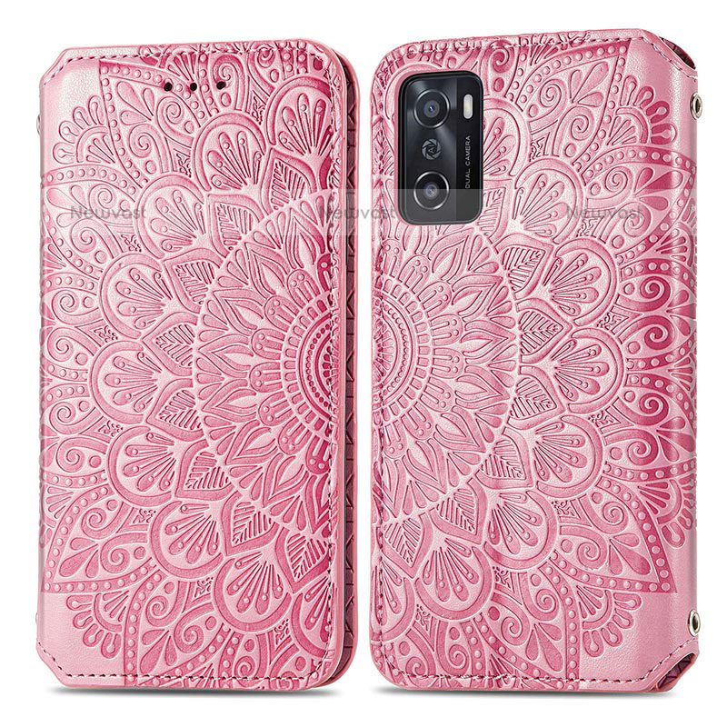 Leather Case Stands Fashionable Pattern Flip Cover Holder S01D for Oppo A55S 5G