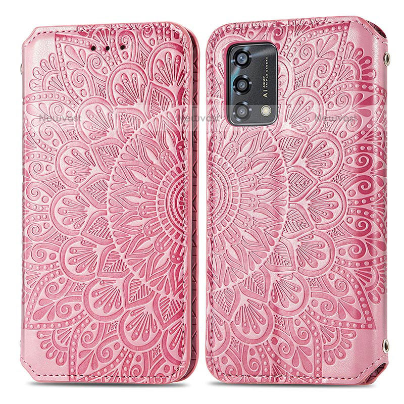 Leather Case Stands Fashionable Pattern Flip Cover Holder S01D for Oppo A74 4G Rose Gold