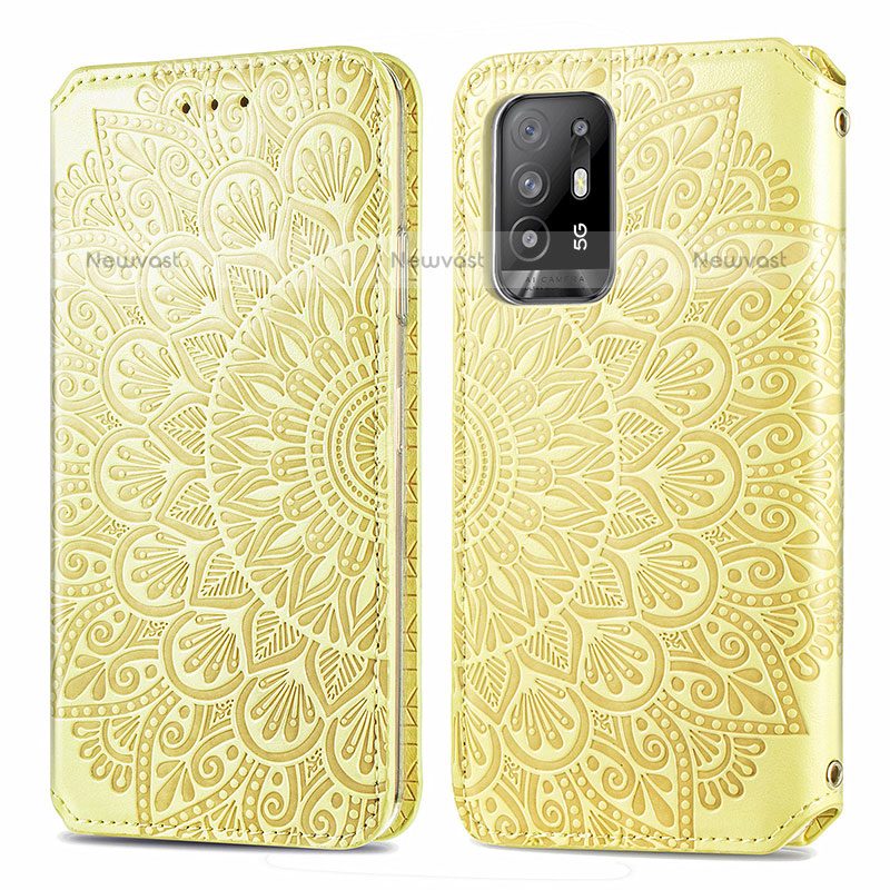 Leather Case Stands Fashionable Pattern Flip Cover Holder S01D for Oppo A94 5G Gold