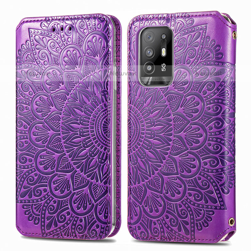 Leather Case Stands Fashionable Pattern Flip Cover Holder S01D for Oppo A94 5G Purple