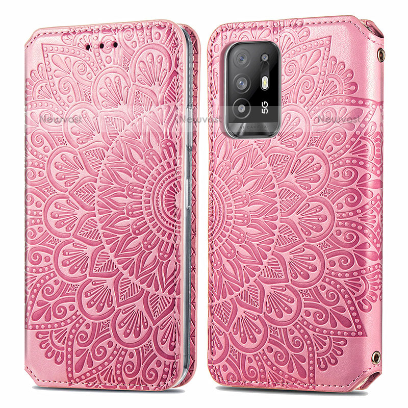 Leather Case Stands Fashionable Pattern Flip Cover Holder S01D for Oppo A94 5G Rose Gold