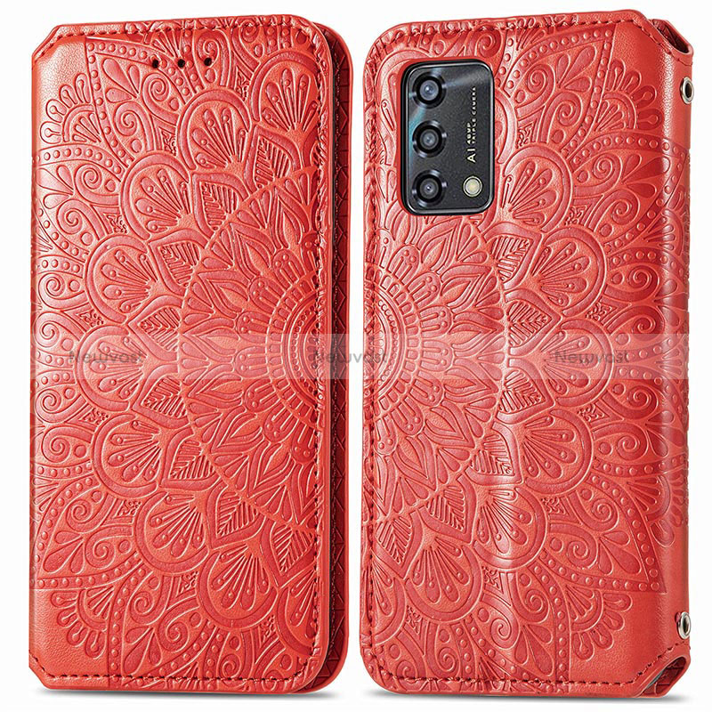 Leather Case Stands Fashionable Pattern Flip Cover Holder S01D for Oppo F19 Red