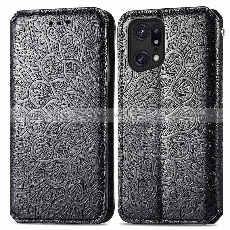 Leather Case Stands Fashionable Pattern Flip Cover Holder S01D for Oppo Find X5 5G