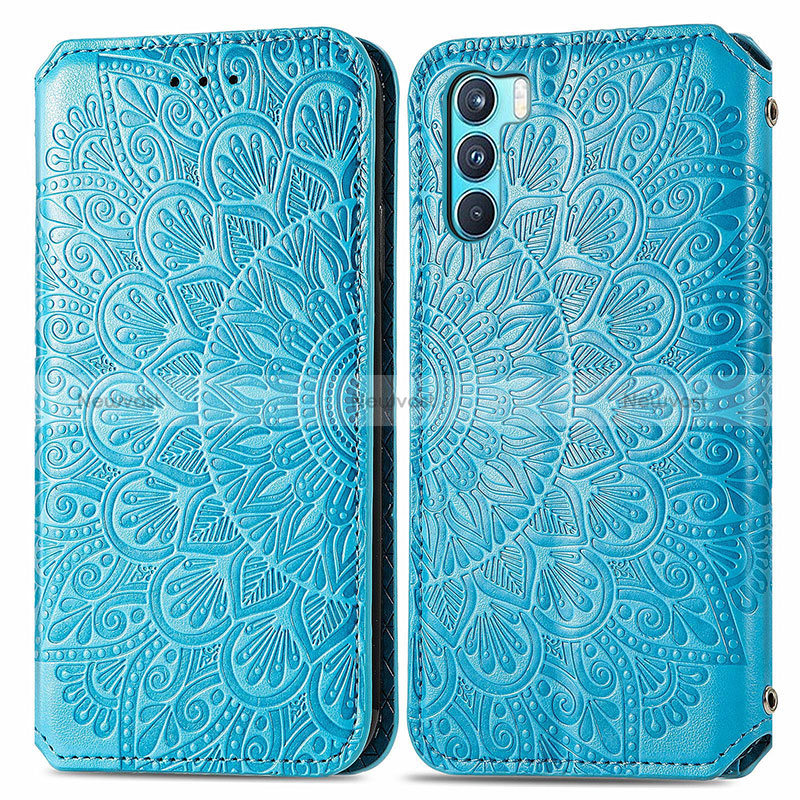 Leather Case Stands Fashionable Pattern Flip Cover Holder S01D for Oppo K9 Pro 5G Blue