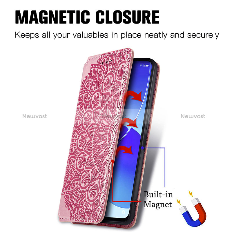 Leather Case Stands Fashionable Pattern Flip Cover Holder S01D for Oppo Reno6 5G