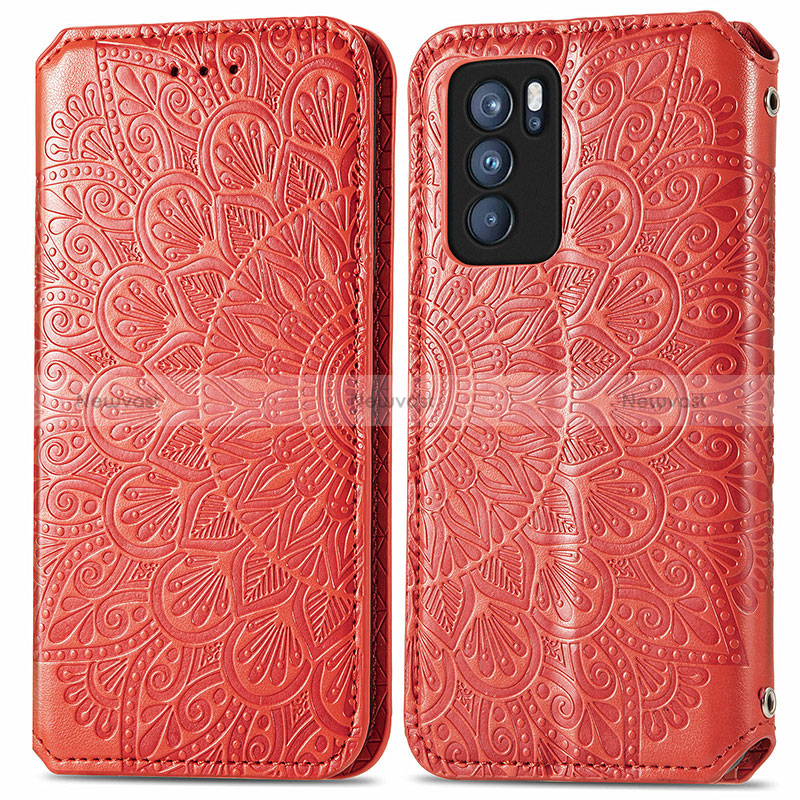 Leather Case Stands Fashionable Pattern Flip Cover Holder S01D for Oppo Reno6 Pro 5G India