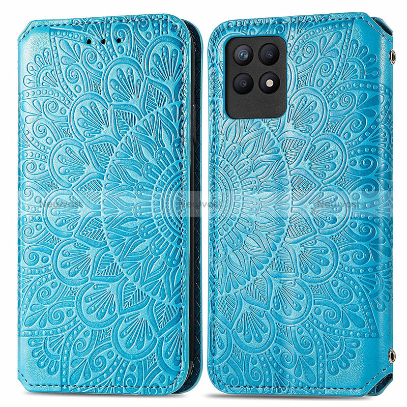 Leather Case Stands Fashionable Pattern Flip Cover Holder S01D for Realme 8i Blue