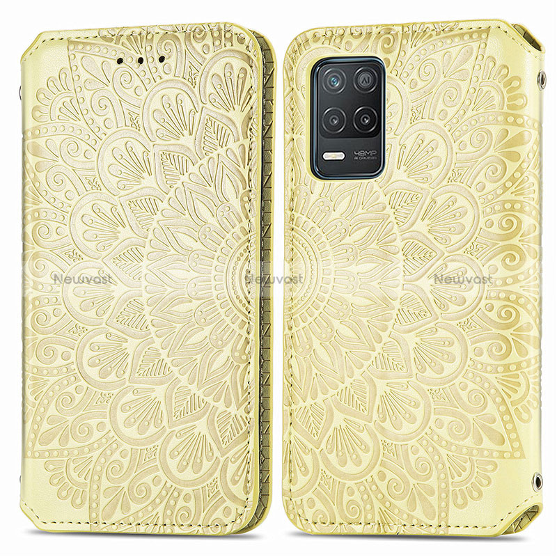 Leather Case Stands Fashionable Pattern Flip Cover Holder S01D for Realme 8s 5G Gold