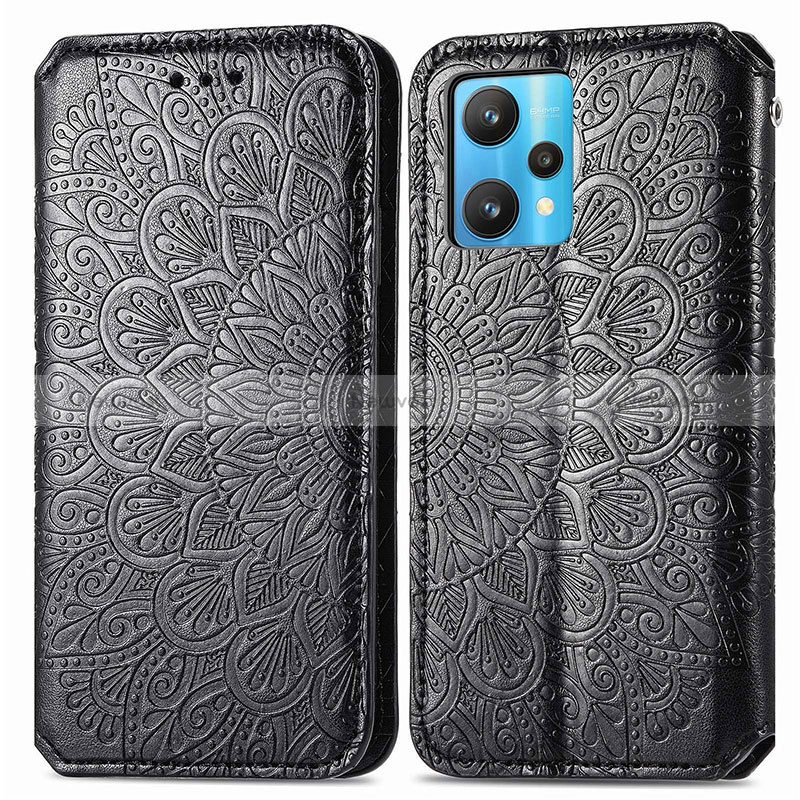 Leather Case Stands Fashionable Pattern Flip Cover Holder S01D for Realme 9 4G Black