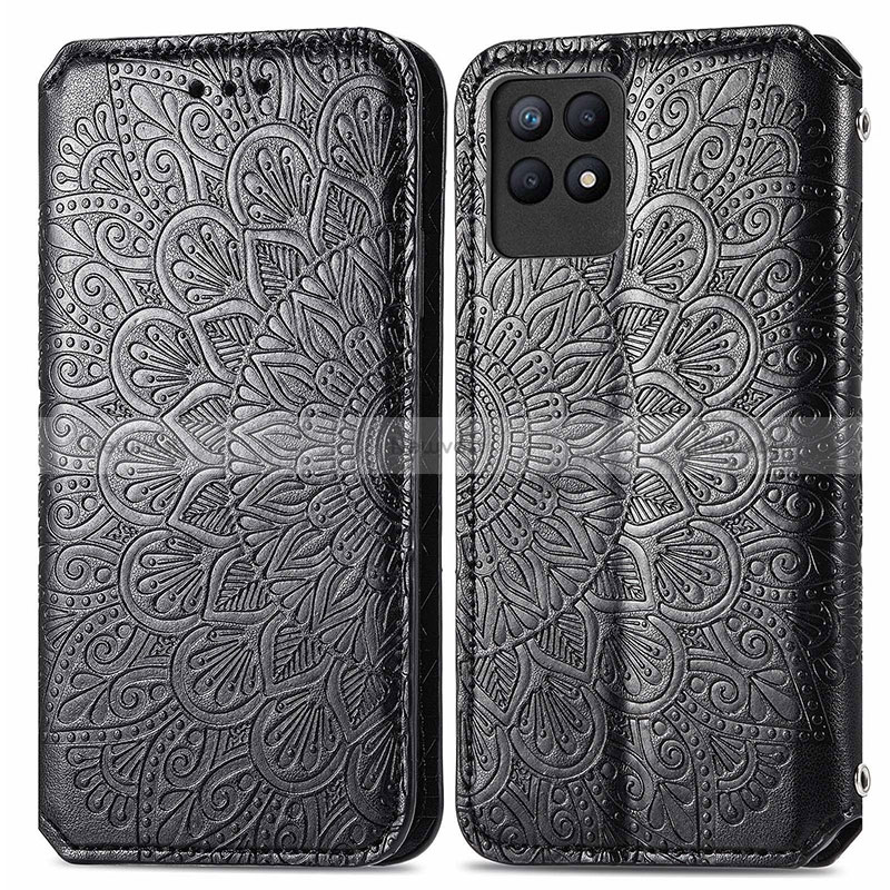 Leather Case Stands Fashionable Pattern Flip Cover Holder S01D for Realme Narzo 50 4G Black