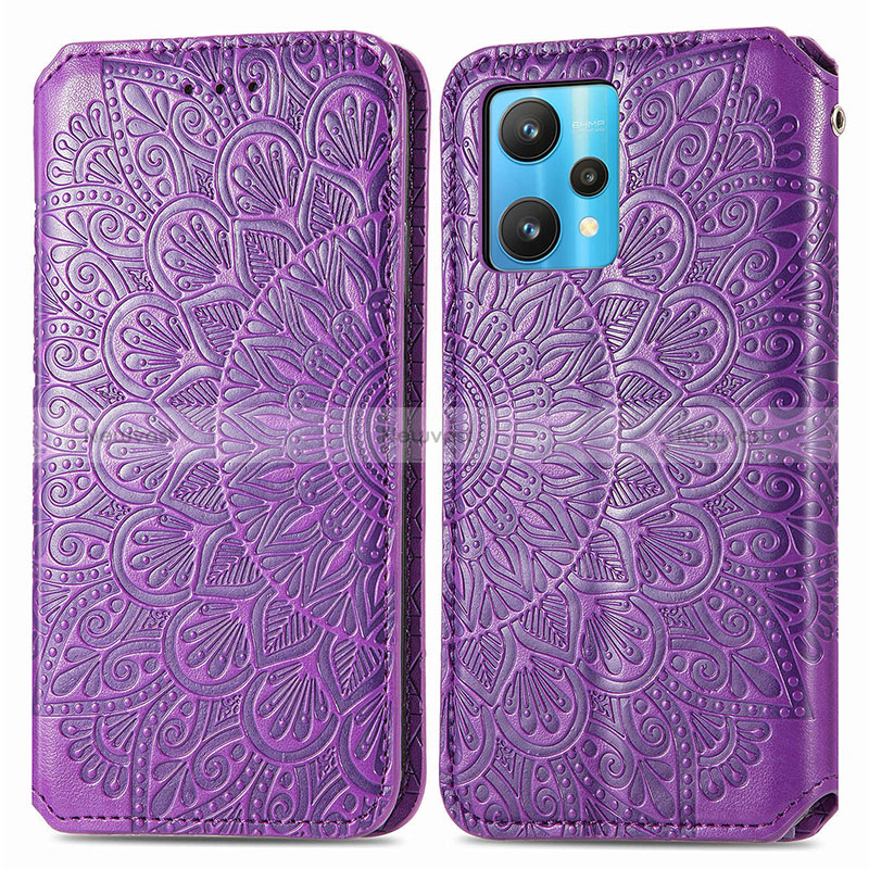 Leather Case Stands Fashionable Pattern Flip Cover Holder S01D for Realme Narzo 50 Pro 5G Purple