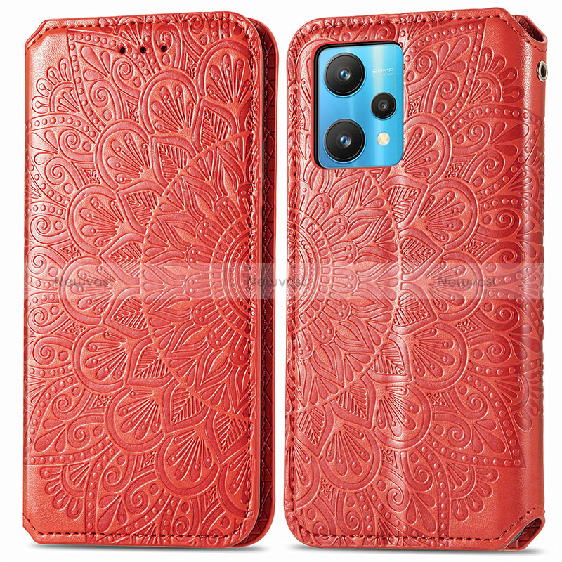 Leather Case Stands Fashionable Pattern Flip Cover Holder S01D for Realme Narzo 50 Pro 5G Red