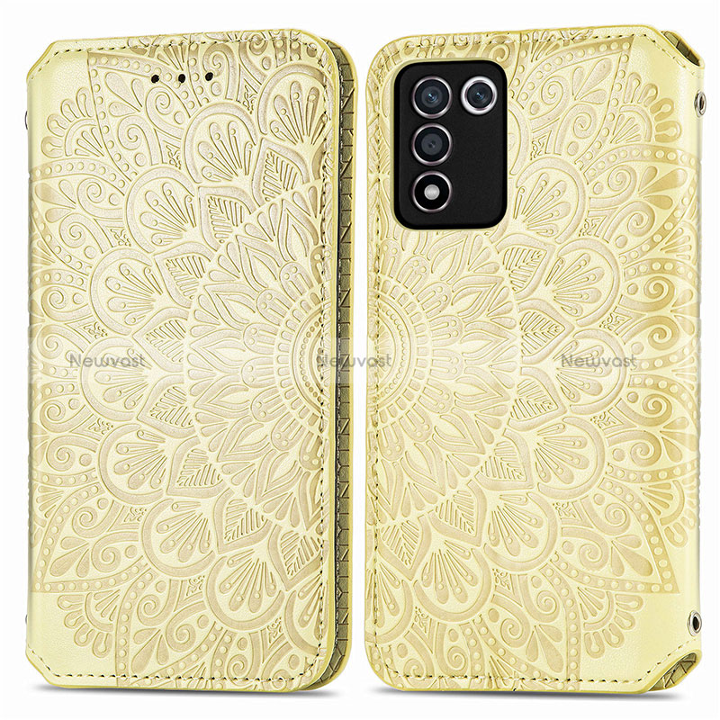 Leather Case Stands Fashionable Pattern Flip Cover Holder S01D for Realme Q3t 5G Gold