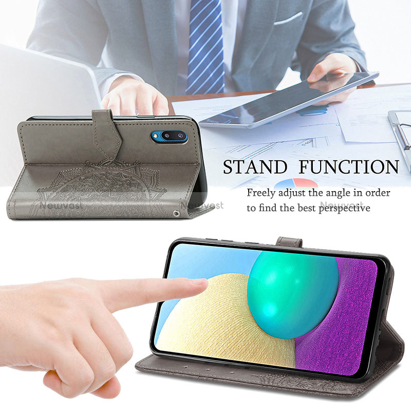 Leather Case Stands Fashionable Pattern Flip Cover Holder S01D for Samsung Galaxy A02