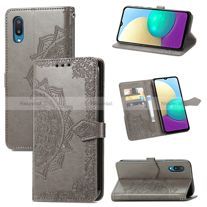 Leather Case Stands Fashionable Pattern Flip Cover Holder S01D for Samsung Galaxy A02