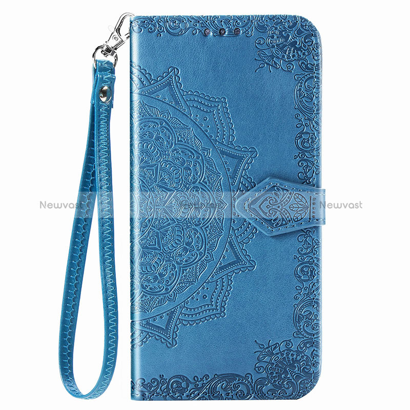 Leather Case Stands Fashionable Pattern Flip Cover Holder S01D for Samsung Galaxy A02 Blue