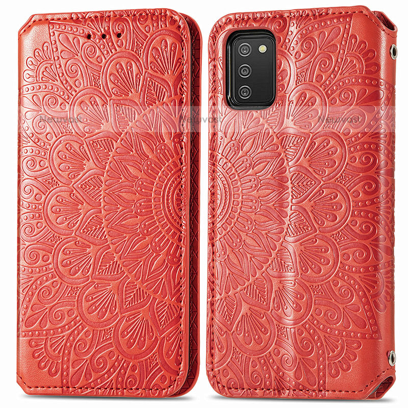 Leather Case Stands Fashionable Pattern Flip Cover Holder S01D for Samsung Galaxy A02s Red