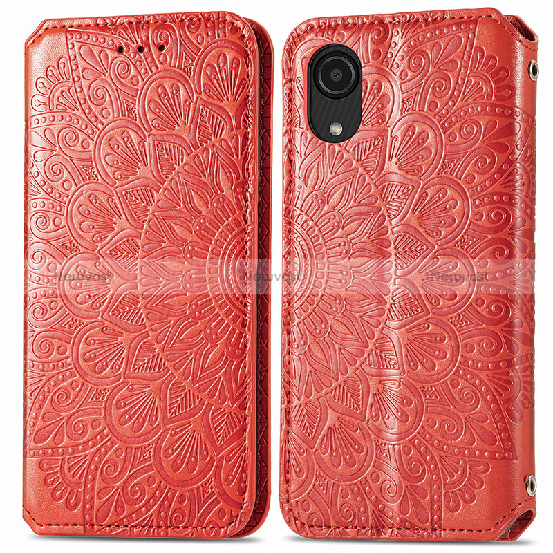 Leather Case Stands Fashionable Pattern Flip Cover Holder S01D for Samsung Galaxy A03 Core Red