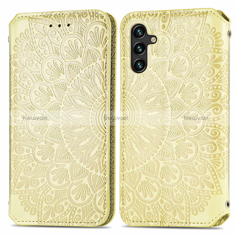 Leather Case Stands Fashionable Pattern Flip Cover Holder S01D for Samsung Galaxy A04s Gold