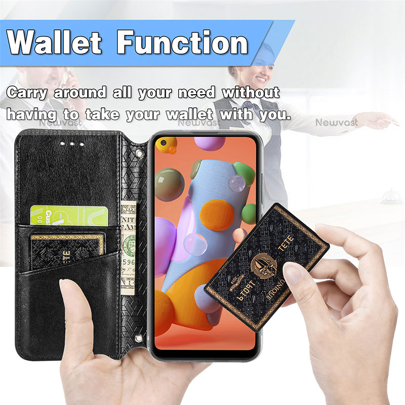 Leather Case Stands Fashionable Pattern Flip Cover Holder S01D for Samsung Galaxy A11