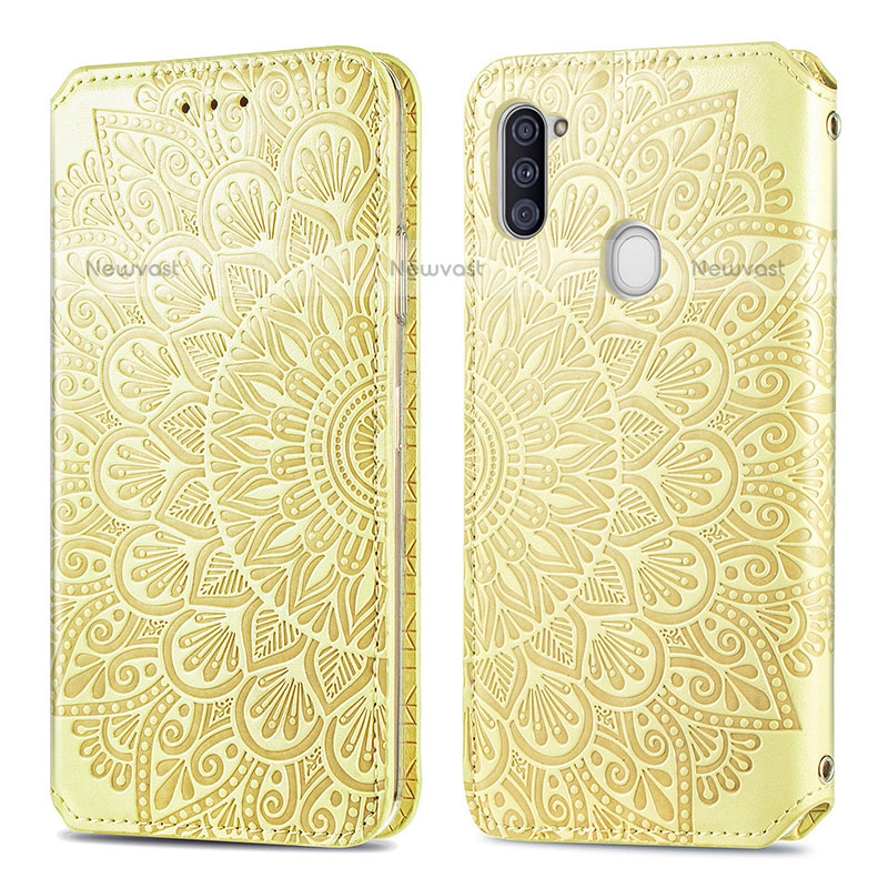 Leather Case Stands Fashionable Pattern Flip Cover Holder S01D for Samsung Galaxy A11 Gold