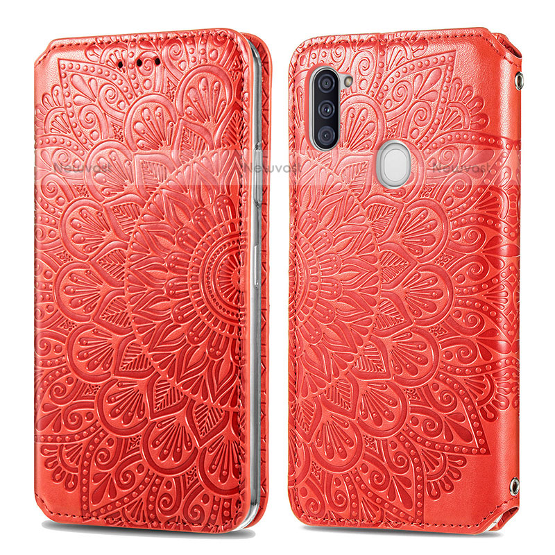 Leather Case Stands Fashionable Pattern Flip Cover Holder S01D for Samsung Galaxy A11 Red