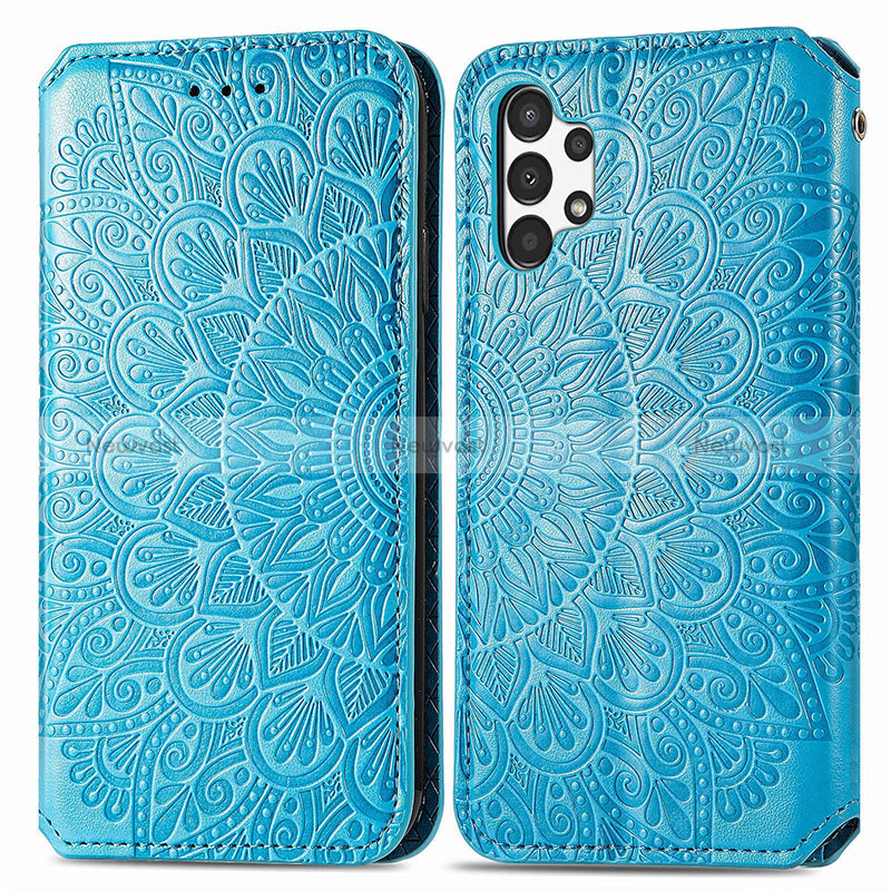Leather Case Stands Fashionable Pattern Flip Cover Holder S01D for Samsung Galaxy A13 4G Blue