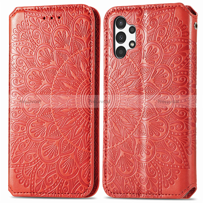 Leather Case Stands Fashionable Pattern Flip Cover Holder S01D for Samsung Galaxy A13 4G Red