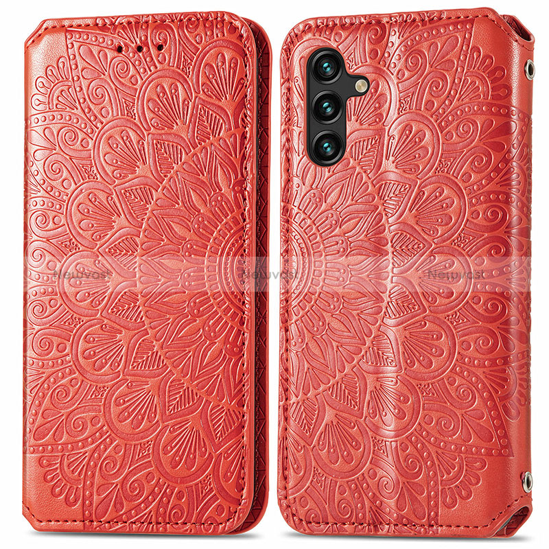 Leather Case Stands Fashionable Pattern Flip Cover Holder S01D for Samsung Galaxy A13 5G Red
