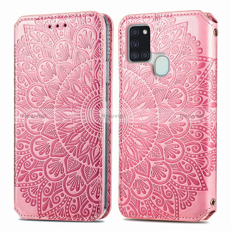 Leather Case Stands Fashionable Pattern Flip Cover Holder S01D for Samsung Galaxy A21s