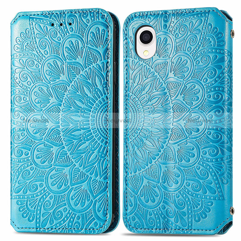 Leather Case Stands Fashionable Pattern Flip Cover Holder S01D for Samsung Galaxy A22 5G SC-56B Blue