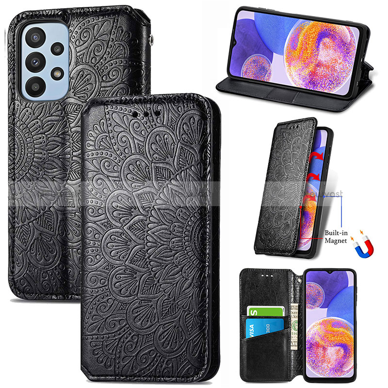 Leather Case Stands Fashionable Pattern Flip Cover Holder S01D for Samsung Galaxy A23 4G