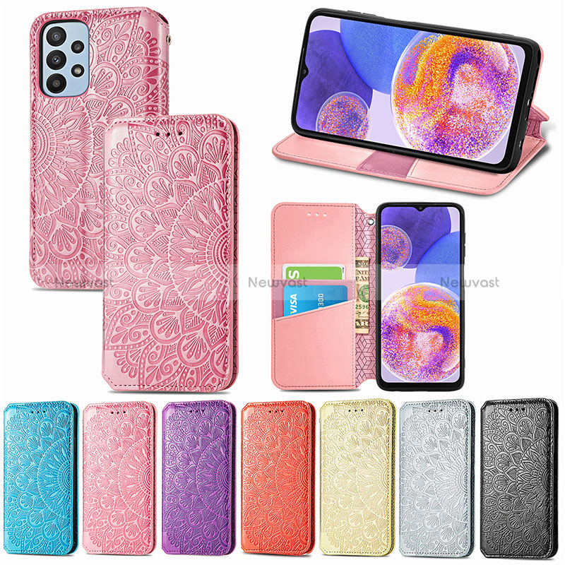 Leather Case Stands Fashionable Pattern Flip Cover Holder S01D for Samsung Galaxy A23 4G