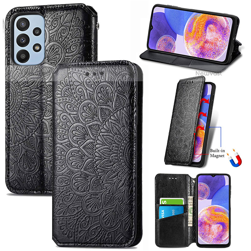 Leather Case Stands Fashionable Pattern Flip Cover Holder S01D for Samsung Galaxy A23 5G