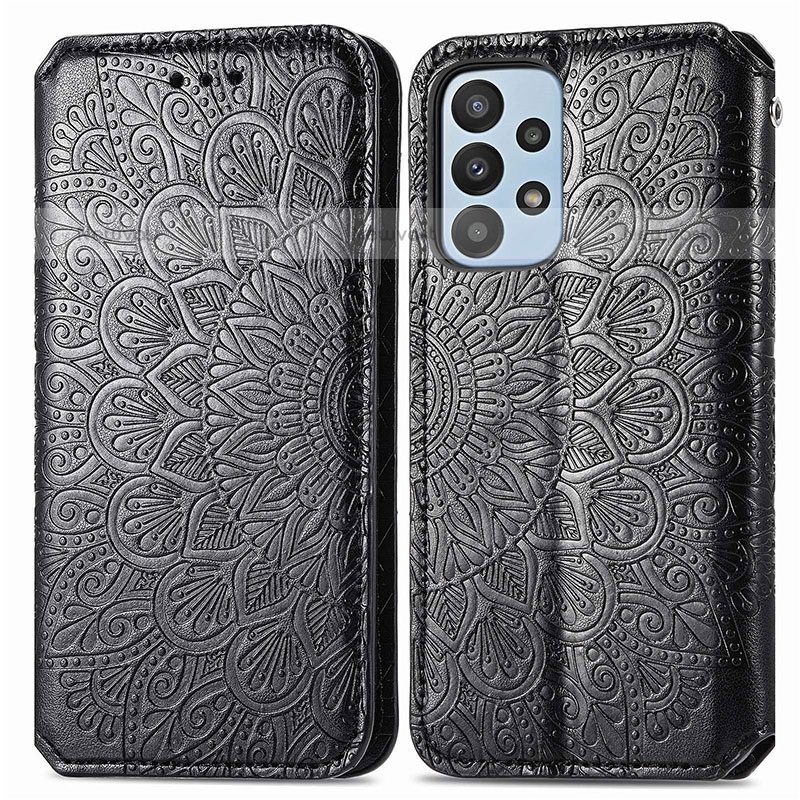 Leather Case Stands Fashionable Pattern Flip Cover Holder S01D for Samsung Galaxy A23 5G Black