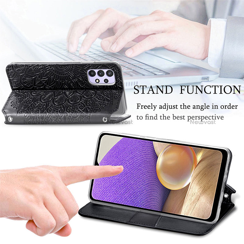 Leather Case Stands Fashionable Pattern Flip Cover Holder S01D for Samsung Galaxy A32 5G