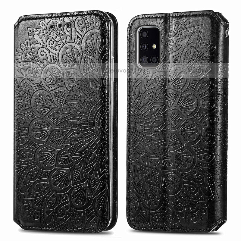 Leather Case Stands Fashionable Pattern Flip Cover Holder S01D for Samsung Galaxy A51 4G Black