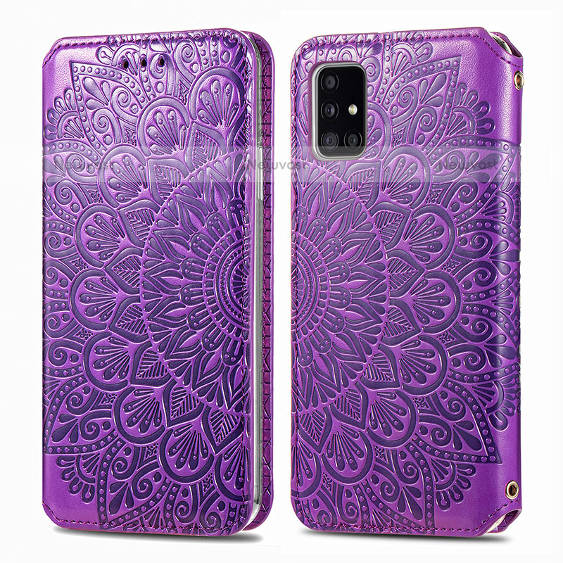 Leather Case Stands Fashionable Pattern Flip Cover Holder S01D for Samsung Galaxy A51 4G Purple