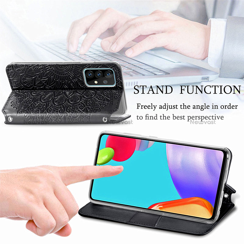 Leather Case Stands Fashionable Pattern Flip Cover Holder S01D for Samsung Galaxy A52 4G