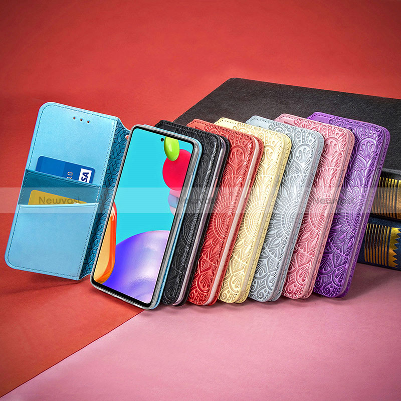 Leather Case Stands Fashionable Pattern Flip Cover Holder S01D for Samsung Galaxy A52 4G