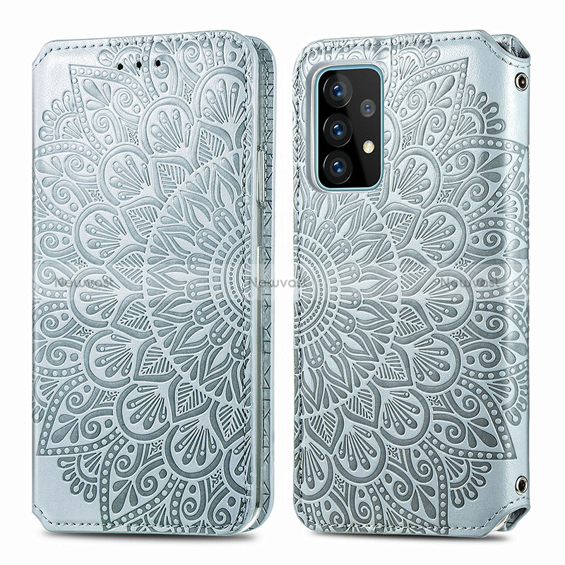 Leather Case Stands Fashionable Pattern Flip Cover Holder S01D for Samsung Galaxy A52 4G