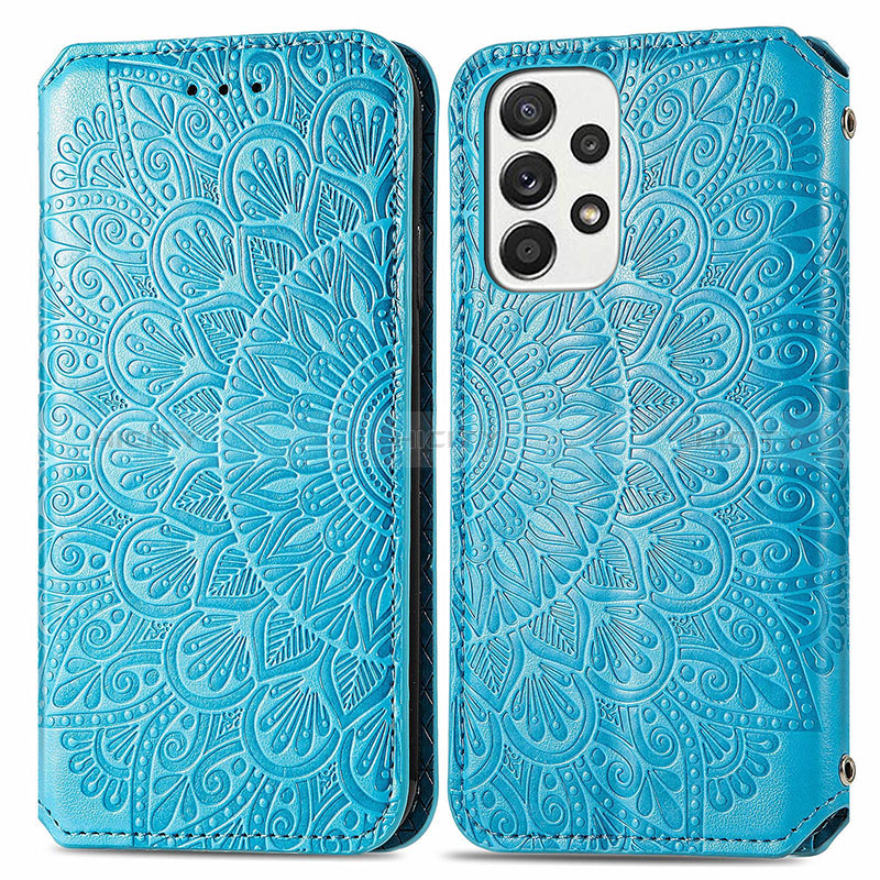 Leather Case Stands Fashionable Pattern Flip Cover Holder S01D for Samsung Galaxy A53 5G Blue