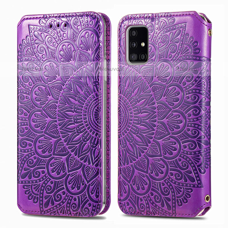 Leather Case Stands Fashionable Pattern Flip Cover Holder S01D for Samsung Galaxy A71 4G A715 Purple